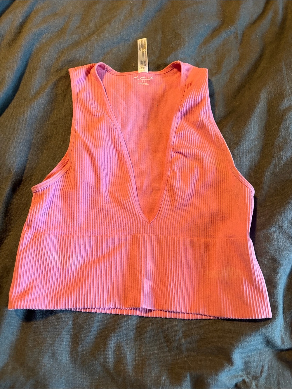 Urban Outfitters Pink Ribbed Deep V Crop Tank